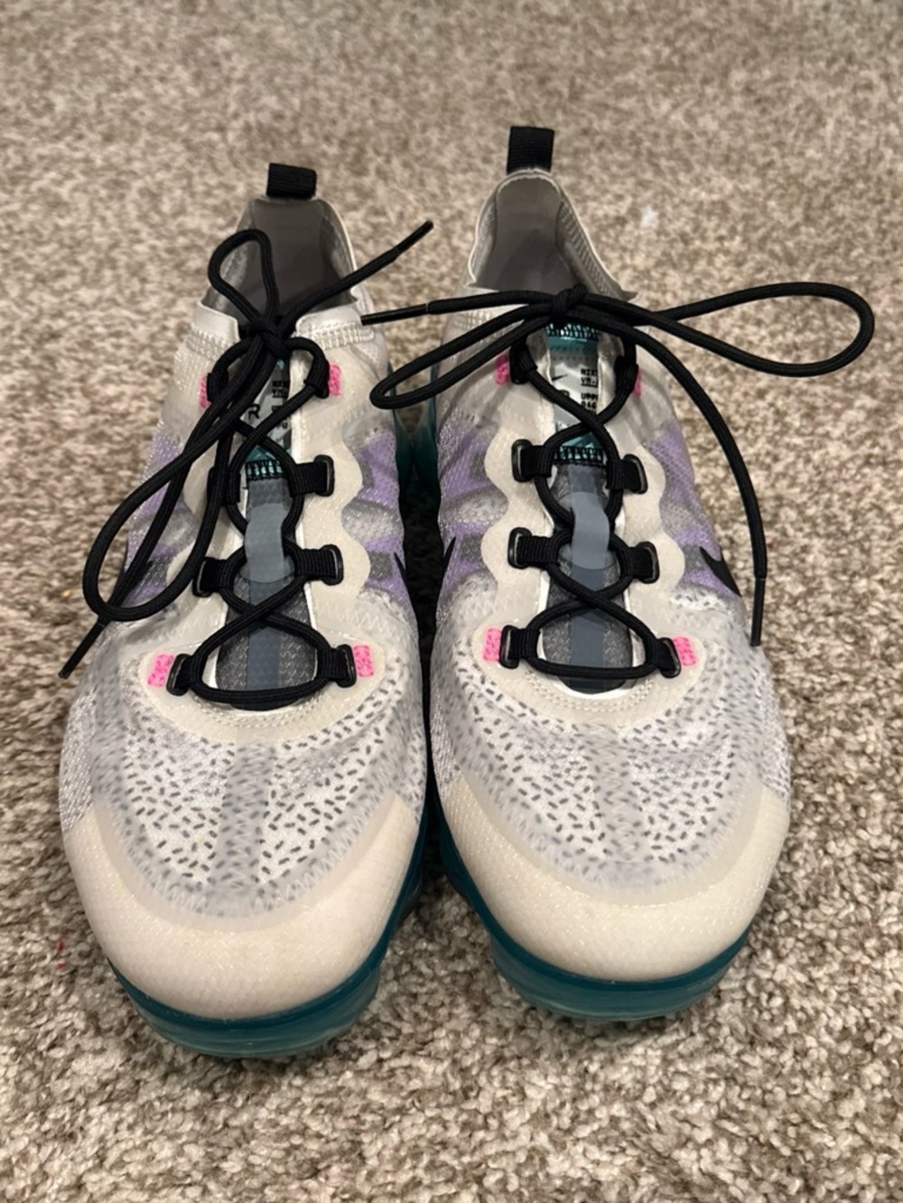 Nike Men’s White and Teal Athletic Shoes with Pink Accents